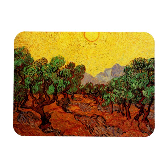Van Gogh Olive Trees with Yellow Sky Sun, Fine Art Magnet (Horizontal)