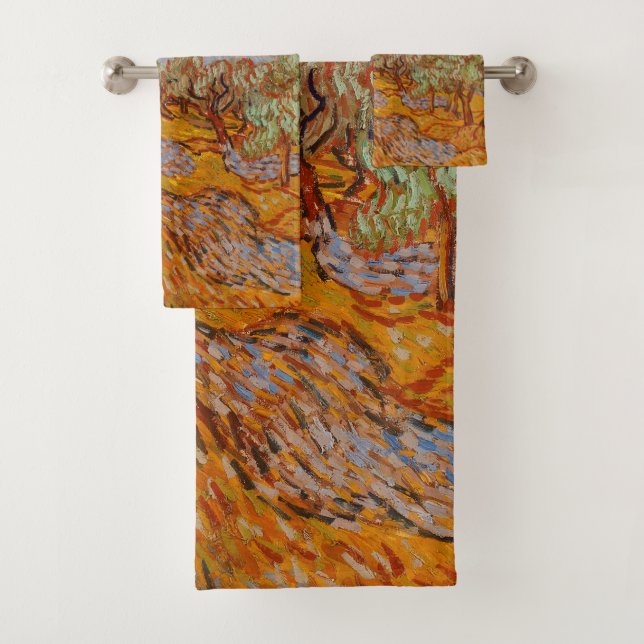 Van Gogh Olive Trees Yellow Sun Sky Bath Towel Set (Insitu)