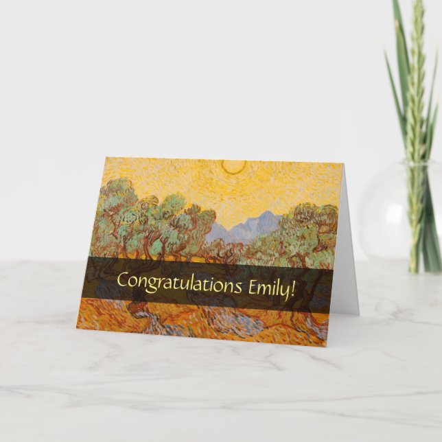 Van Gogh Olive Trees Yellow Sun Sky Card (Front)