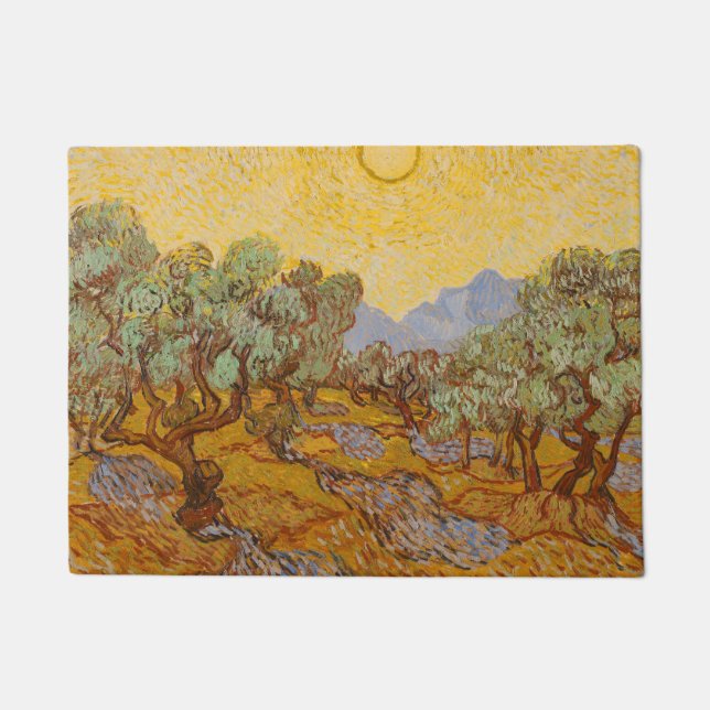 Van Gogh Olive Trees Yellow Sun Sky Doormat (Front)