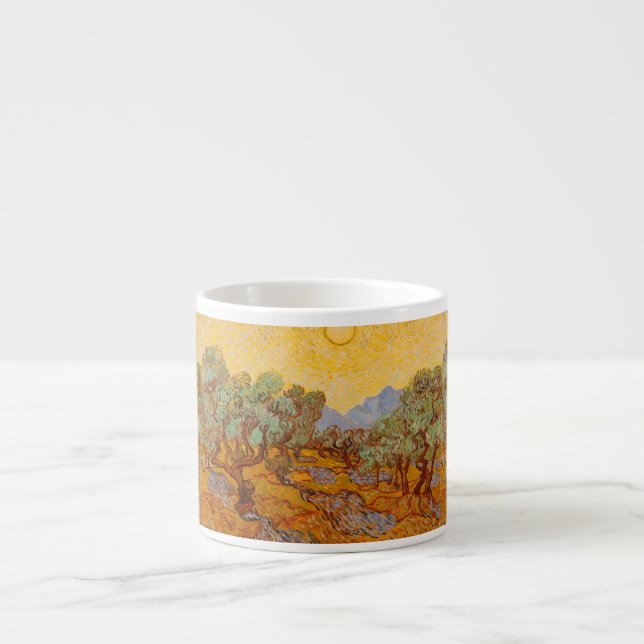 Van Gogh Olive Trees Yellow Sun Sky Espresso Cup (Front)