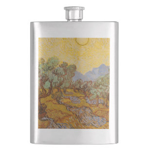 Van Gogh Olive Trees Yellow Sun Sky Hip Flask