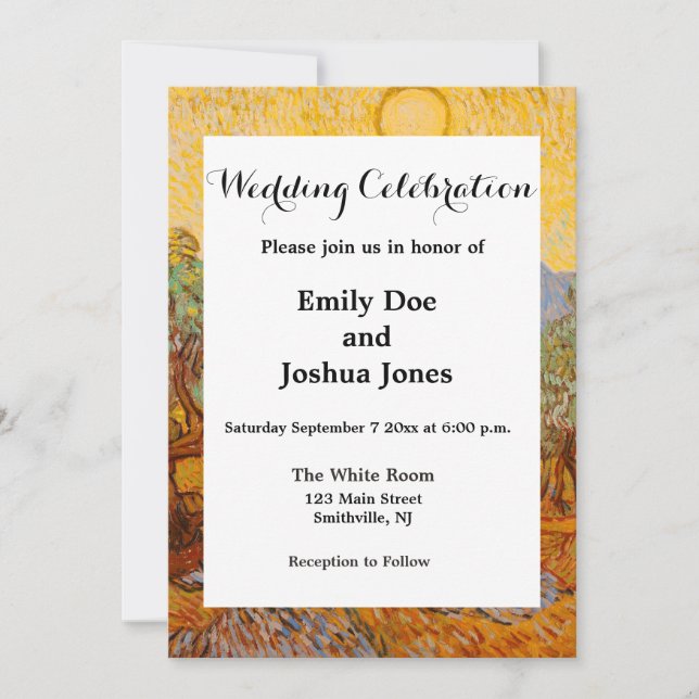Van Gogh Olive Trees Yellow Sun Sky Invitation (Front)