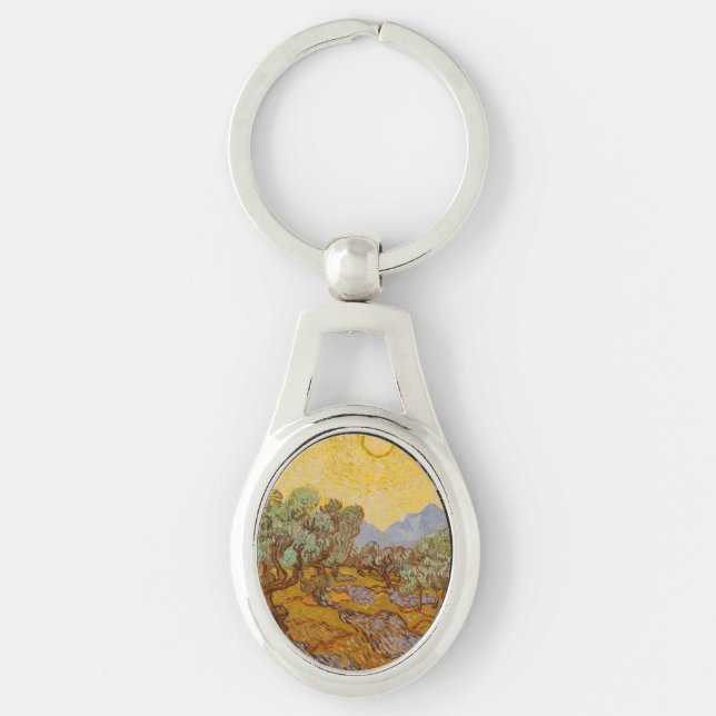 Van Gogh Olive Trees Yellow Sun Sky Key Ring (Front)