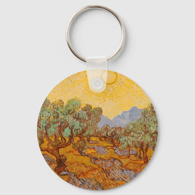 Van Gogh Olive Trees Yellow Sun Sky Key Ring (Front)
