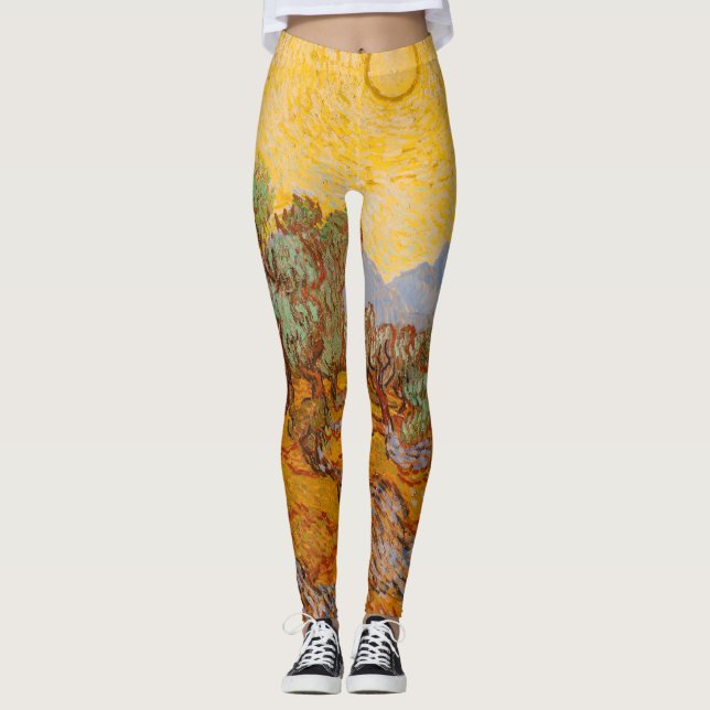Van Gogh Olive Trees Yellow Sun Sky Leggings (Front)