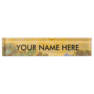 Van Gogh Olive Trees Yellow Sun Sky Nameplate