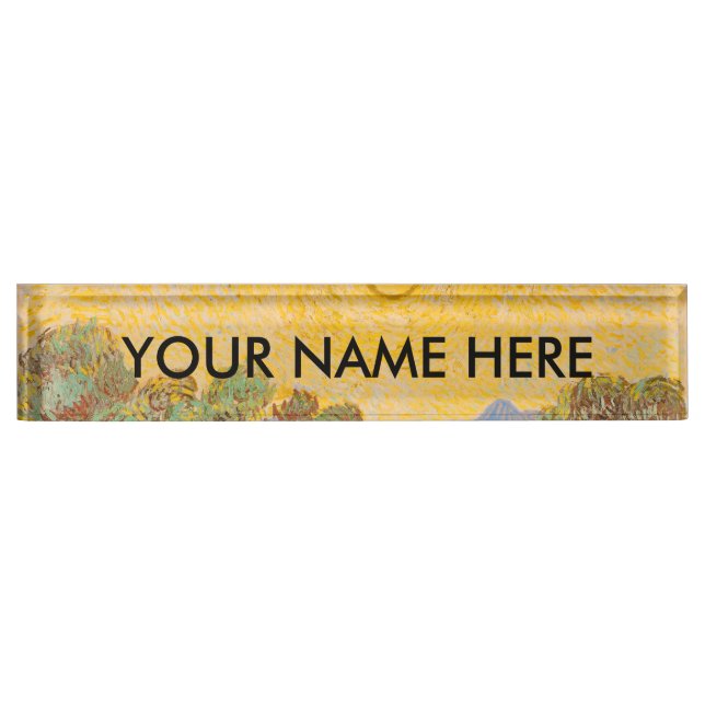 Van Gogh Olive Trees Yellow Sun Sky Nameplate (Front)