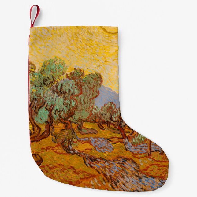 Van Gogh Olive Trees Yellow Sun Sky Small Christmas Stocking (Front)