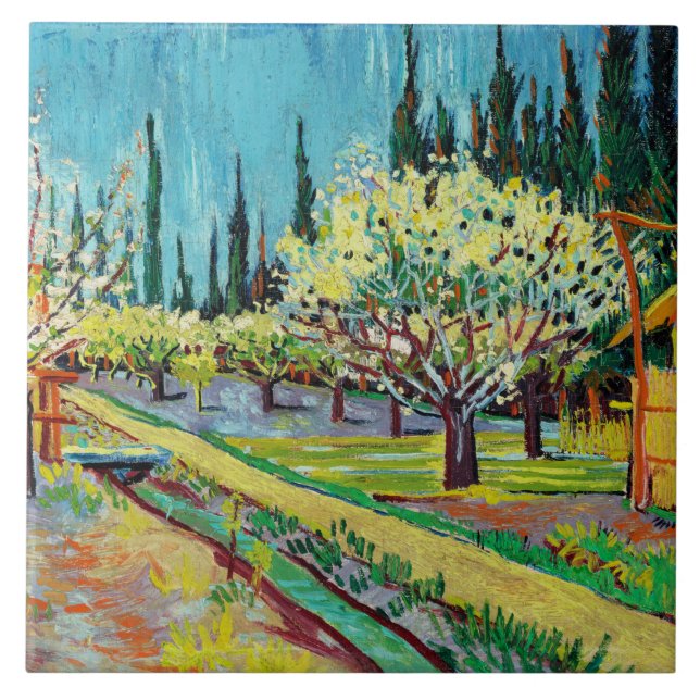 Van Gogh - Orchard Bordered by Cypresses Ceramic Tile (Front)