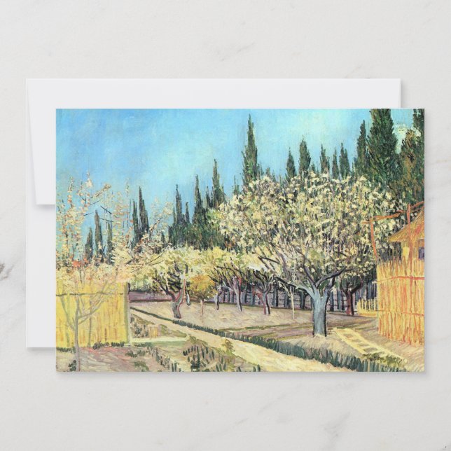 Van Gogh Orchard in Blossom, Bordered by Cypresses Invitation (Front)