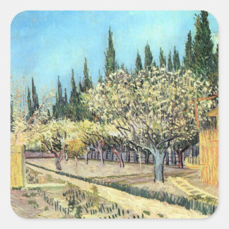 Van Gogh Orchard in Blossom, Bordered by Cypresses Square Sticker