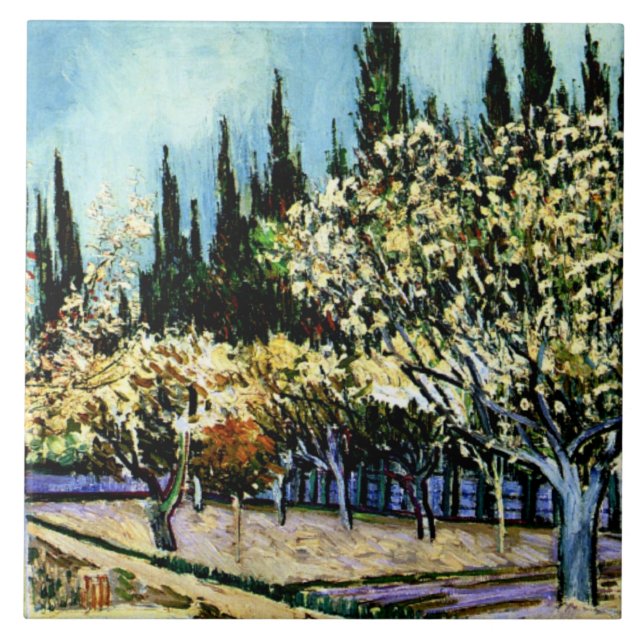 Van Gogh - Orchard Surrounded by Cypresses Ceramic Tile (Front)