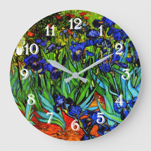 Van Gogh painting, Irises, Large Clock (Front)