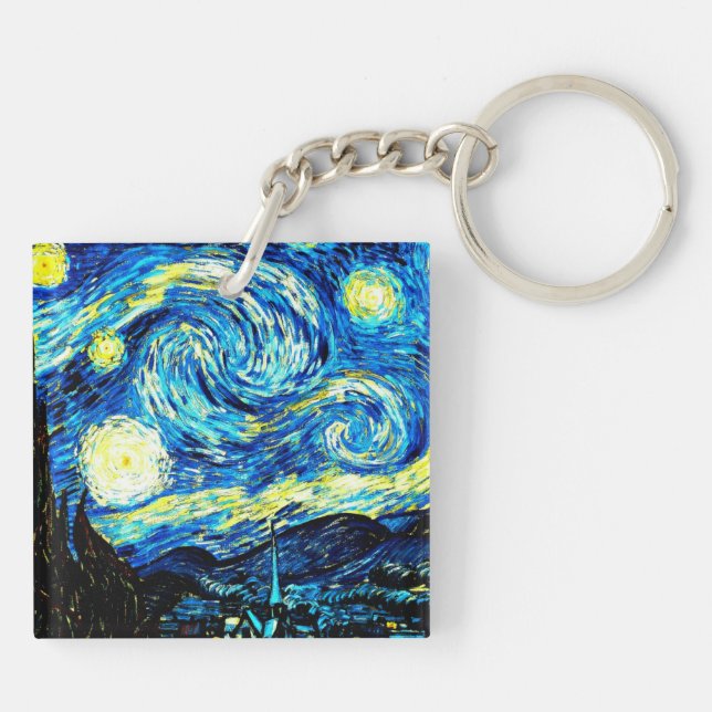 Van Gogh painting, Starry Night  Key Ring (Back)