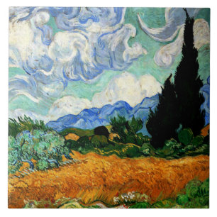 Van Gogh painting, Wheatfield with Cypress Tree Ceramic Tile