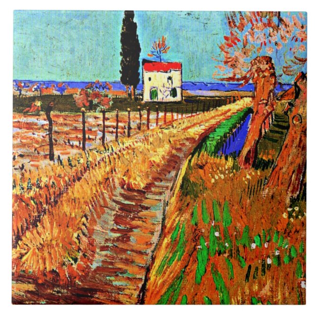 Van Gogh - Path Through a Field with Willows Ceramic Tile (Front)