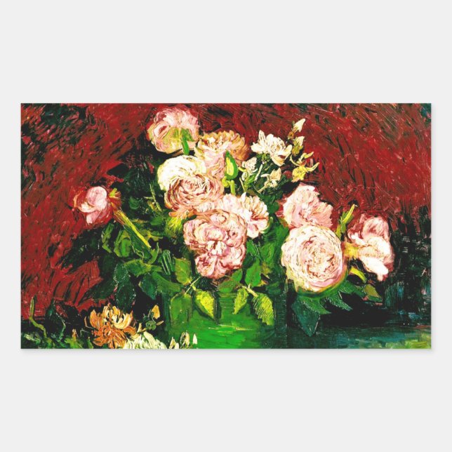 Van Gogh Peonies and Roses Rectangular Sticker (Front)
