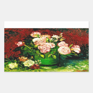 Van Gogh Peonies and Roses Rectangular Sticker