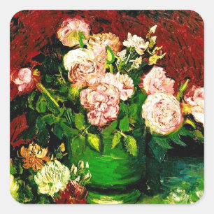 Van Gogh Peonies and Roses Square Sticker