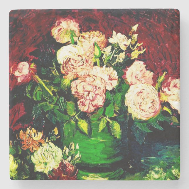 Van Gogh Peonies and Roses Stone Coaster (Front)
