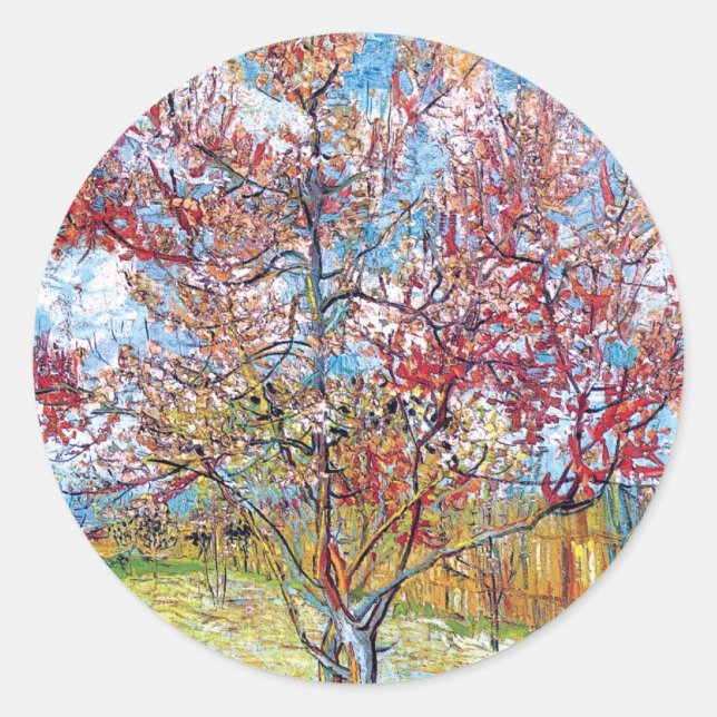Van Gogh - Pink Peach Trees Classic Round Sticker (Front)