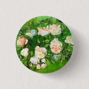 Van Gogh Pink Roses Button