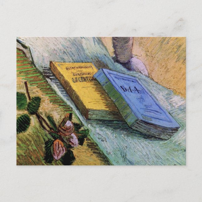 Van Gogh, Plaster Statuette, a Rose and Two Novels Postcard (Front)