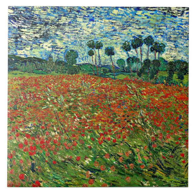 Van Gogh - Poppy Field, famous painting, Ceramic Tile (Front)