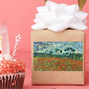 Van Gogh - Poppy Field, famous painting, Rectangular Sticker