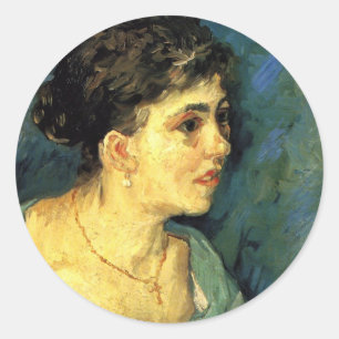 Van Gogh, Portrait of Woman in Blue, Vintage Art Classic Round Sticker