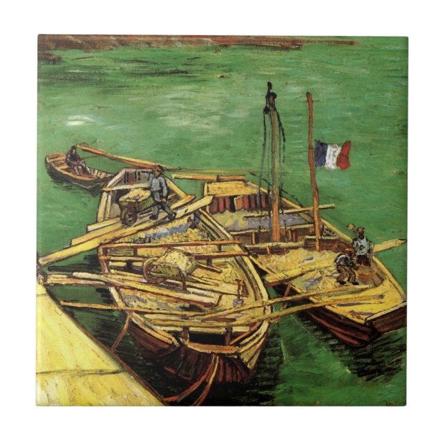 Van Gogh Quay with Men Unloading Sand Barges Ceramic Tile (Front)