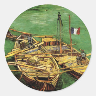 Van Gogh Quay with Men Unloading Sand Barges Classic Round Sticker