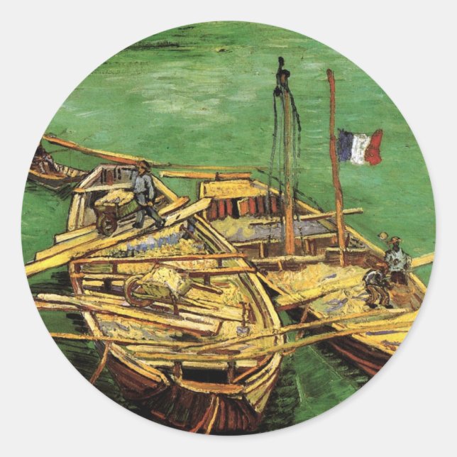 Van Gogh Quay with Men Unloading Sand Barges Classic Round Sticker (Front)