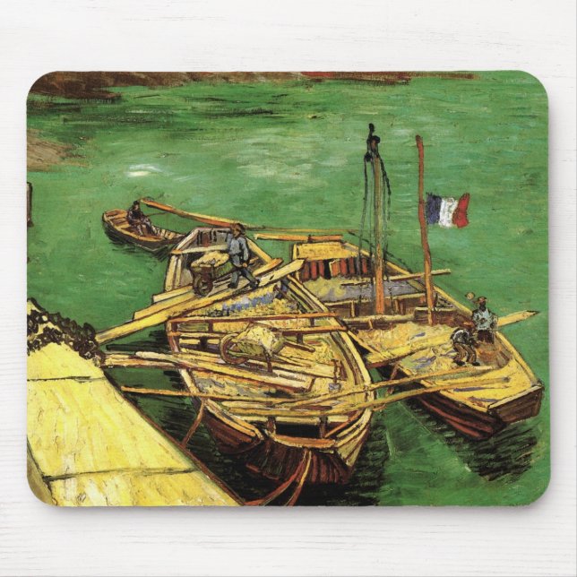 Van Gogh Quay with Men Unloading Sand Barges Mouse Pad (Front)