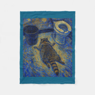 Van Gogh Raccoon Drunk Pes Out In Bathroom Meme Fleece Blanket