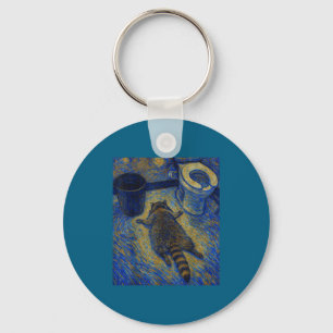 Van Gogh Raccoon Drunk Pes Out In Bathroom Meme Key Ring