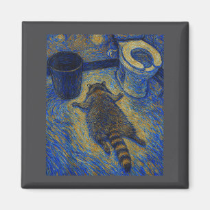 Van Gogh Raccoon Drunk Pes Out In Bathroom Meme Magnet