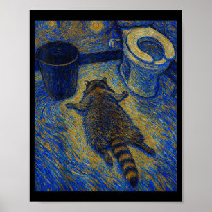 Van Gogh Raccoon Drunk Pes Out In Bathroom Meme  Poster