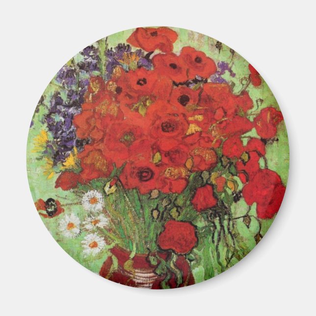 Van Gogh Red Poppies and Daisies Magnet (Front)