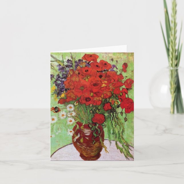 Van Gogh Red Poppies and Daisies Note Card (Front)