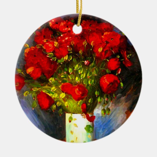 Van Gogh Red Poppies Ceramic Ornament (Front)