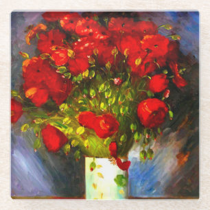Van Gogh Red Poppies Glass Coaster