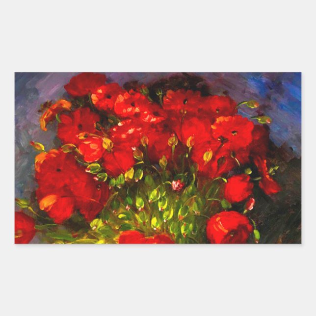 Van Gogh Red Poppies Rectangular Sticker (Front)