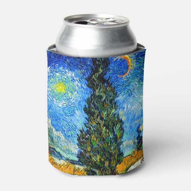 Van Gogh Road with Cypress and Star Can Cooler (Can Front)