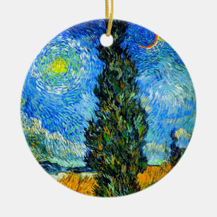 Van Gogh Road with Cypress and Star Ceramic Ornament