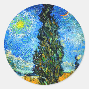 Van Gogh Road with Cypress and Star Classic Round Sticker