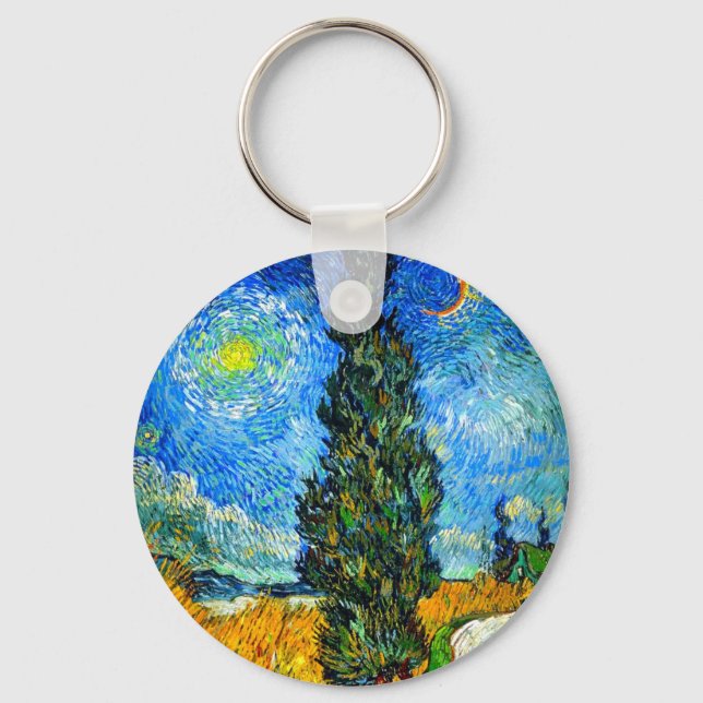Van Gogh Road with Cypress and Star Key Ring (Front)