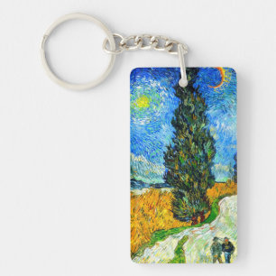 Van Gogh Road with Cypress and Star Key Ring