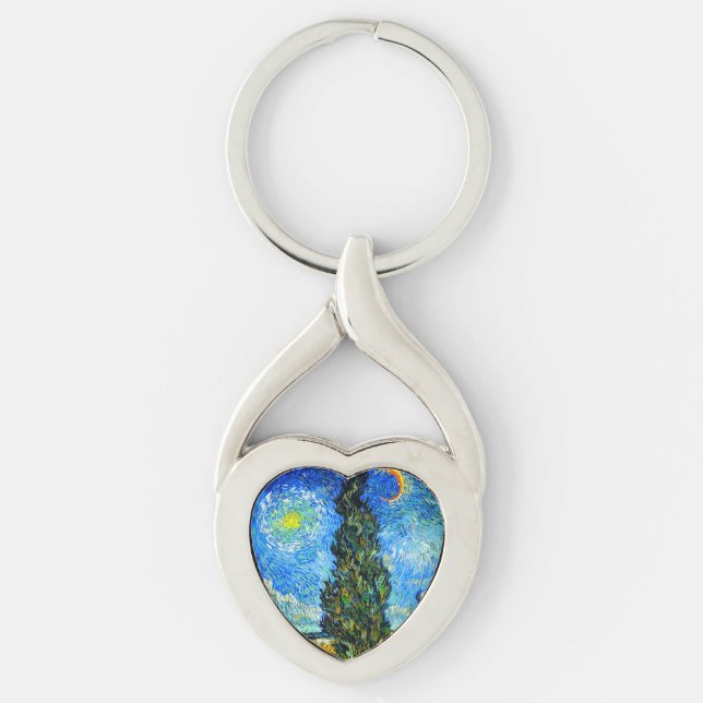 Van Gogh Road with Cypress and Star Key Ring (Front)